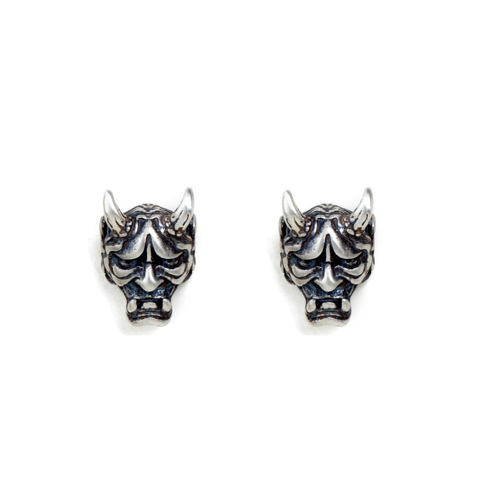 925 Sterling Silver Punk Devil Skull Stub Earrings