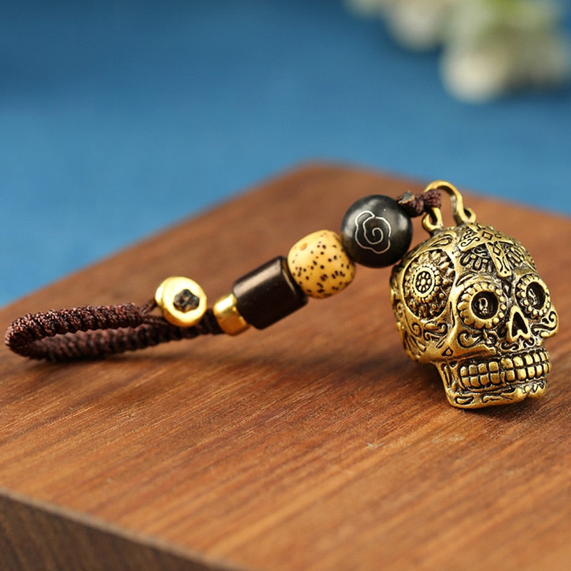 Brass Punk Calavera Skull Head Keychain