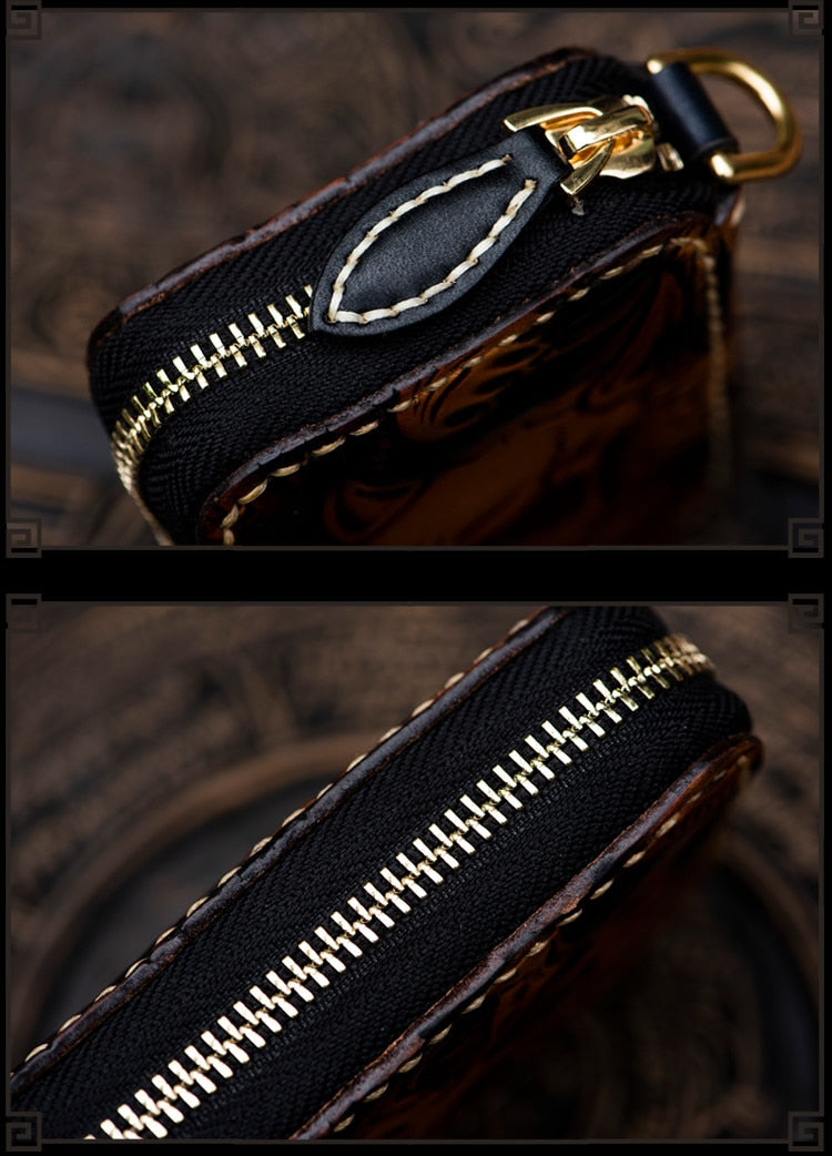 Mini Leather Short Zipper Skull Wallet