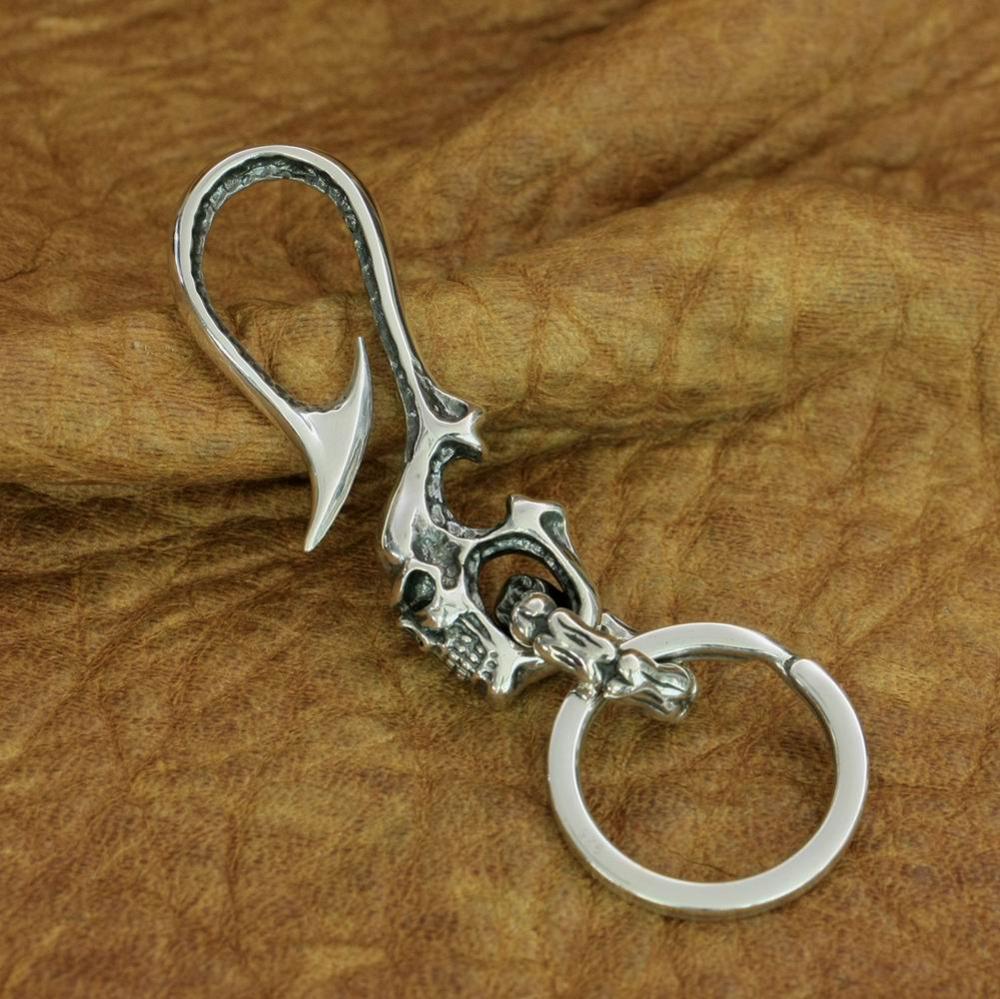 925 Sterling Silver Fish Hook Skull Keychains
