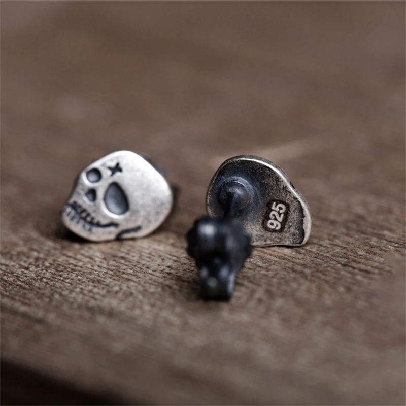 925 Sterling Silver X Gothic Skull Earrings