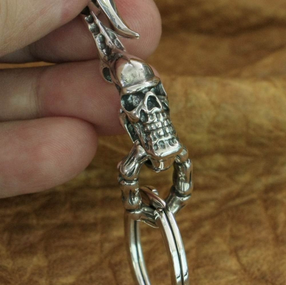 925 Sterling Silver Fish Hook Skull Keychains