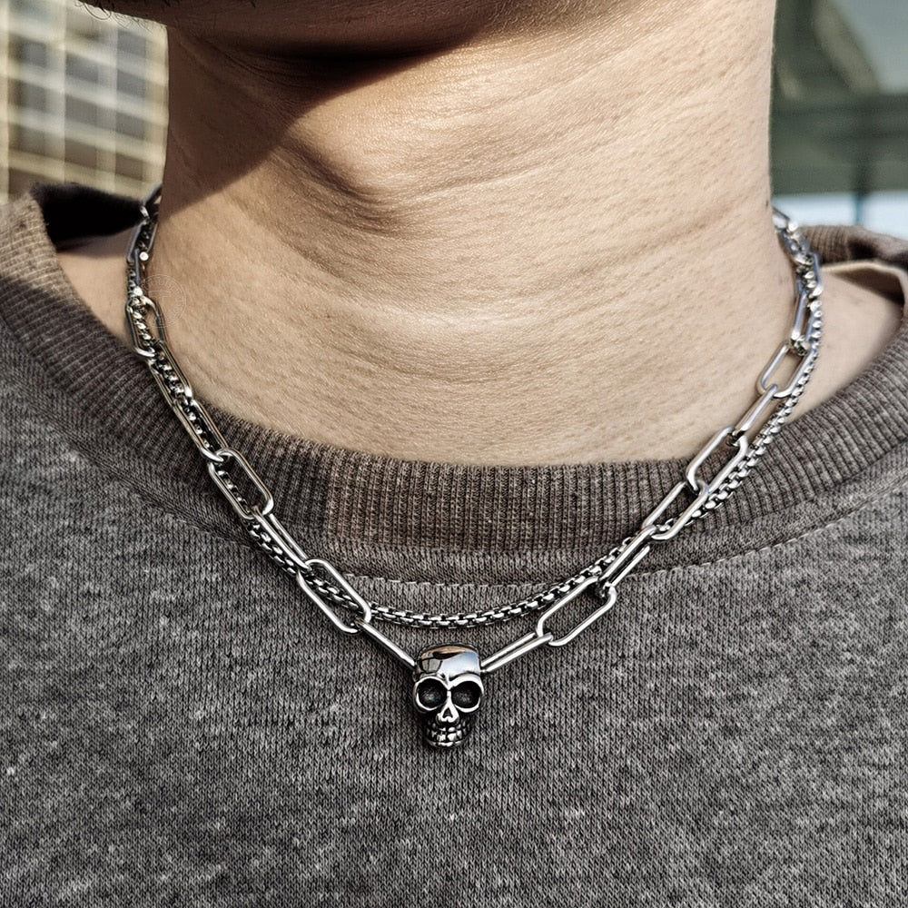 2 in 1 Cool Box Cable Chain Skull Necklaces. Badass gifts for badass. Badass birthday gifts. Badass Christmas gifts for badasses. Badass skull accessories. Valentine gifts for him. Anniversary gift for him. Anniversary gift for my badass husband. Badass Birthday gift for my badass boyfriend. Badass Birthday gift for my badass husband.