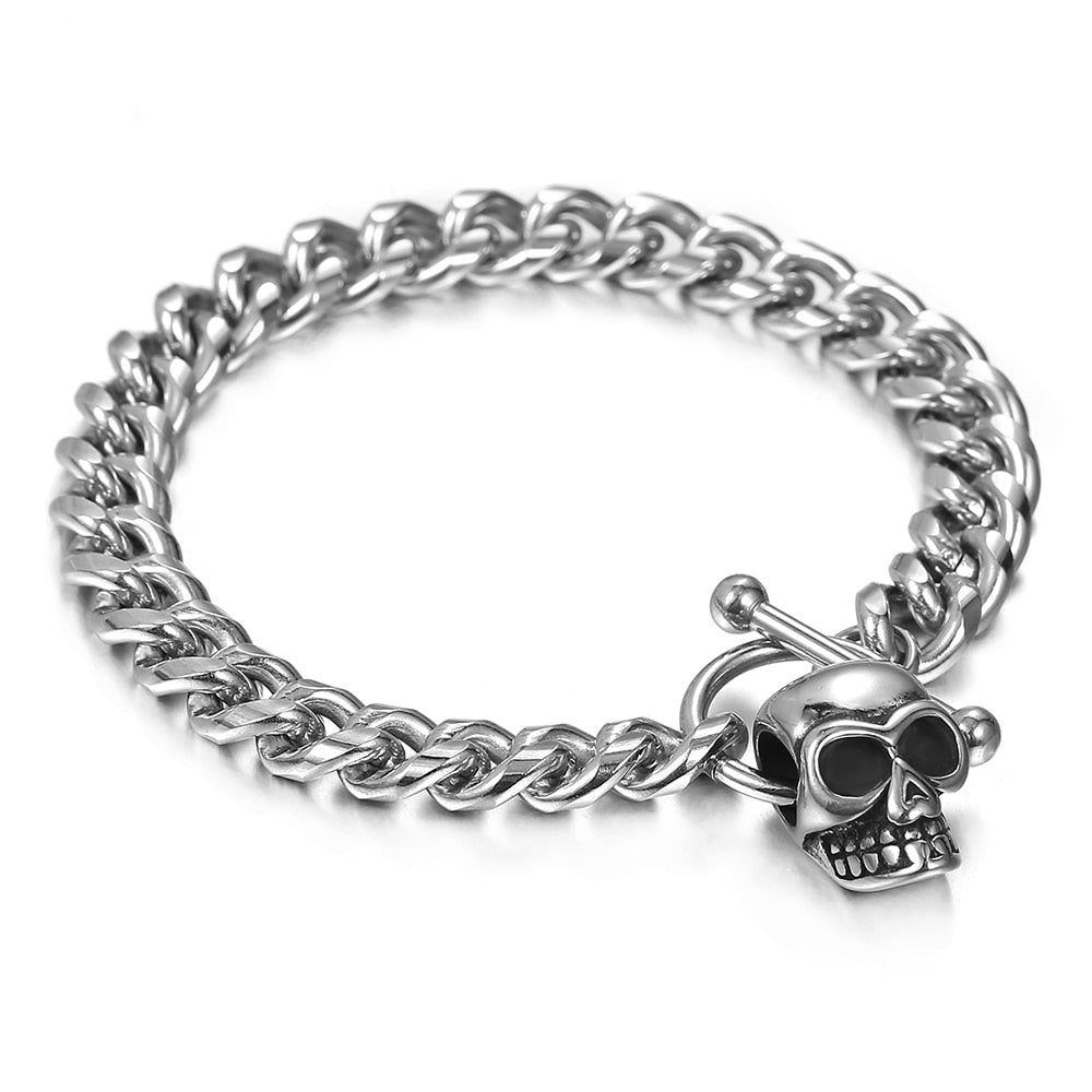 Fashionable Stainless Steel Link Chain Skull Bracelet