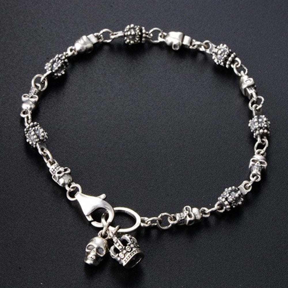 925 Sterling Silver Hipstar Skull Crown Bracelet