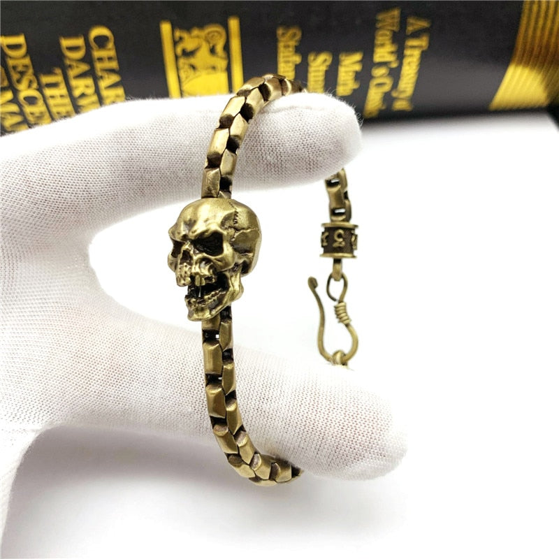 Lucky Mantra Brass Vintage Skull Bracelet