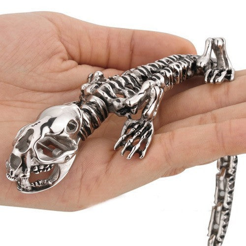 Stainless Steel Silver Skull Saber-toothed Tiger Bracelet Cuff