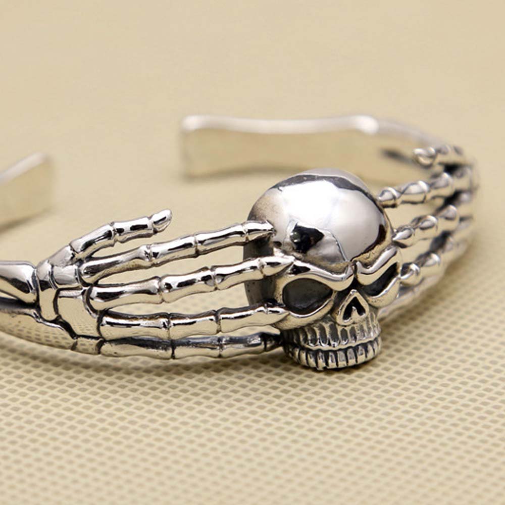 Handcrafted 925 Sterling Silver Skull Skeleton Bangle
