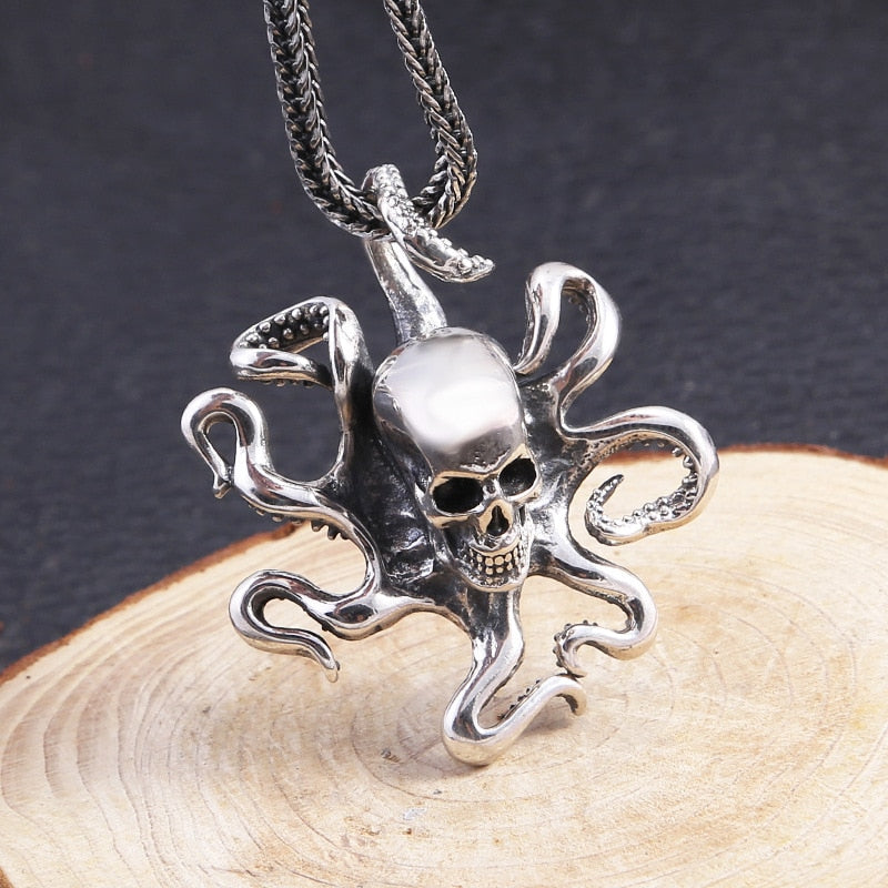 925 Sterling Silver Octopus Skull Pendant