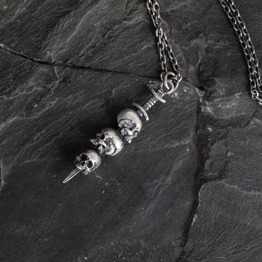 925 Sterling Silver Sword in Skulls Pendant
