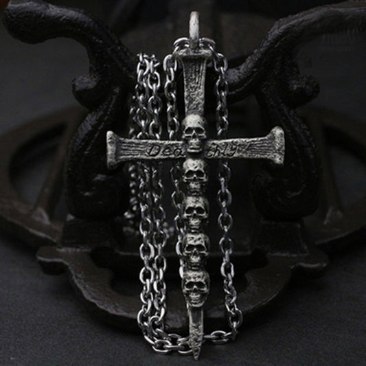 316L Stainless Steel Death Cross Skull Pendant Necklaces. Badass skull pendant. Badass biker skull pendant. Badass skull jewelry. badass biker jewelry. badass skull accessories.