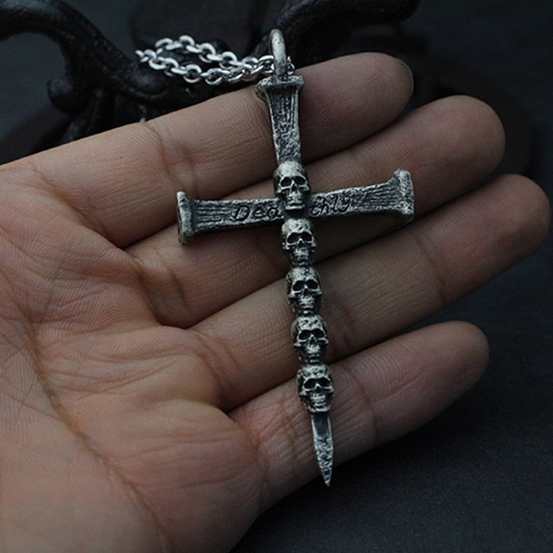 316L Stainless Steel Death Cross Skull Pendant Necklaces. Badass skull pendant. Badass biker skull pendant. Badass skull jewelry. badass biker jewelry. badass skull accessories.