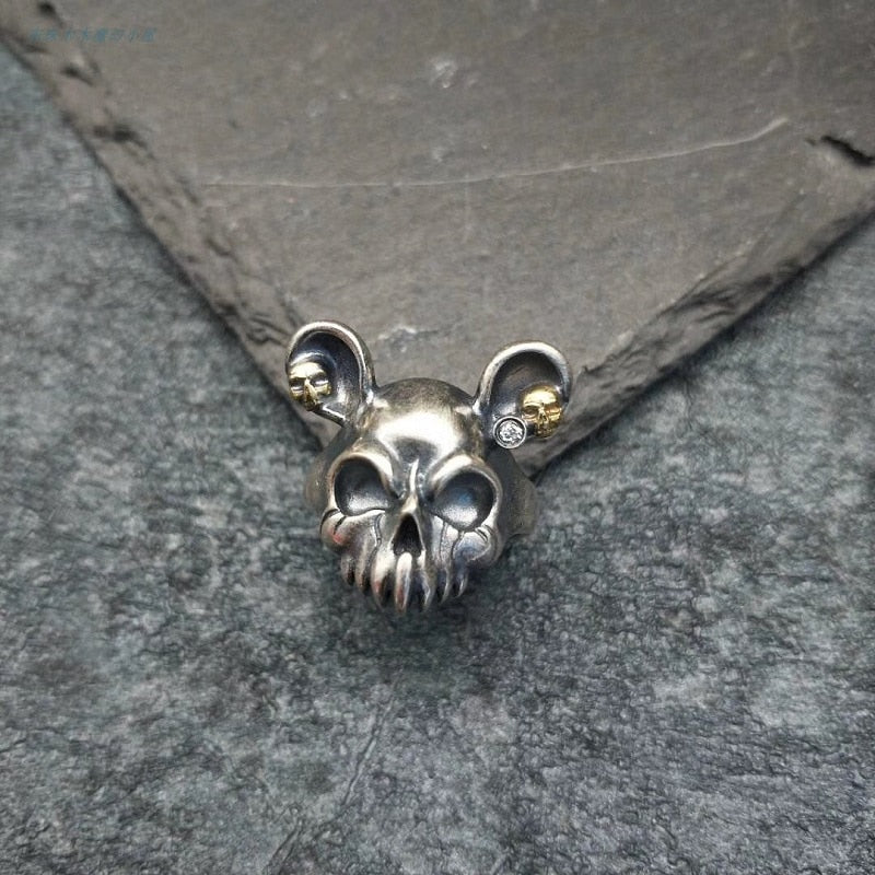 925 Sterling Silver Evil Mickey Skull Ring