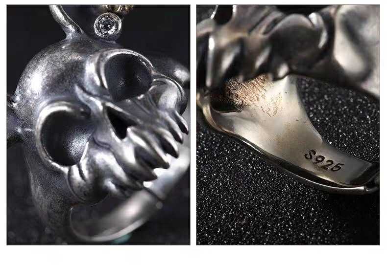 925 Sterling Silver Evil Mickey Skull Ring