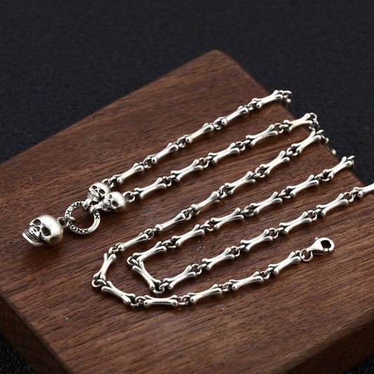 Solid 925 Silver Bone and Skull Necklaces