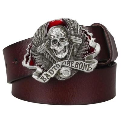 Cool Bad to The Bone Genuine Leather Metal Skull Belts