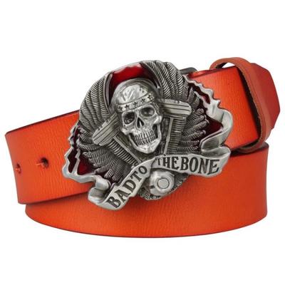 Cool Bad to The Bone Genuine Leather Metal Skull Belts