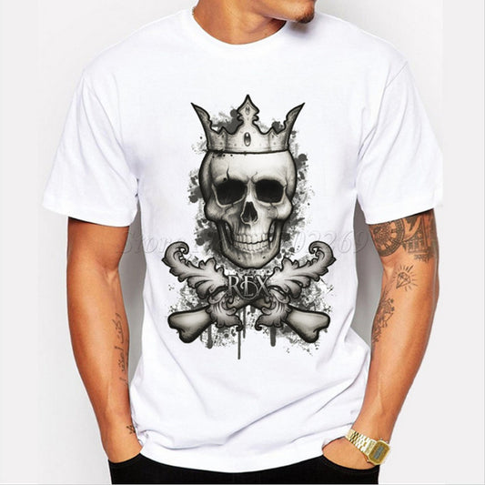 Black and White Vintage King Skull Printed T-shirt