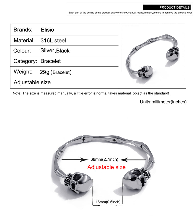 Biker Stainless Steel Skull Silver Cuff Bracelet