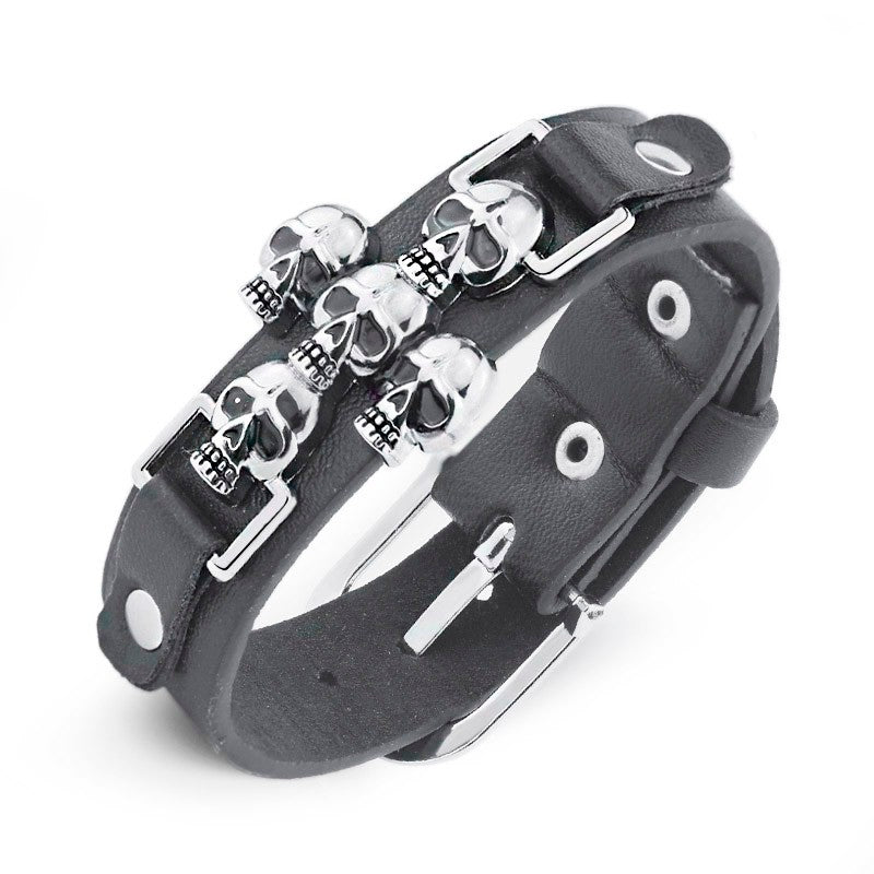 Skull Punk Gothic Rock Leather Belt Buckle Bracelets. Badass Biker Skull bracelet. Badass biker bracelet. Badass Skull Accessories. Badass skull jewelry.