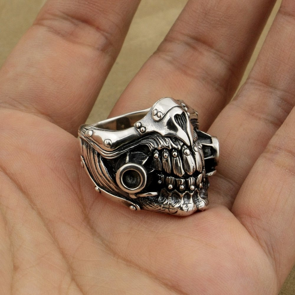 Immortan Joe Skull Ring 925 Sterling Silver Men Biker Punk Style. Badass skull ring. Badass biker skull ring. badass skull jewelry. Badass skull accessories.