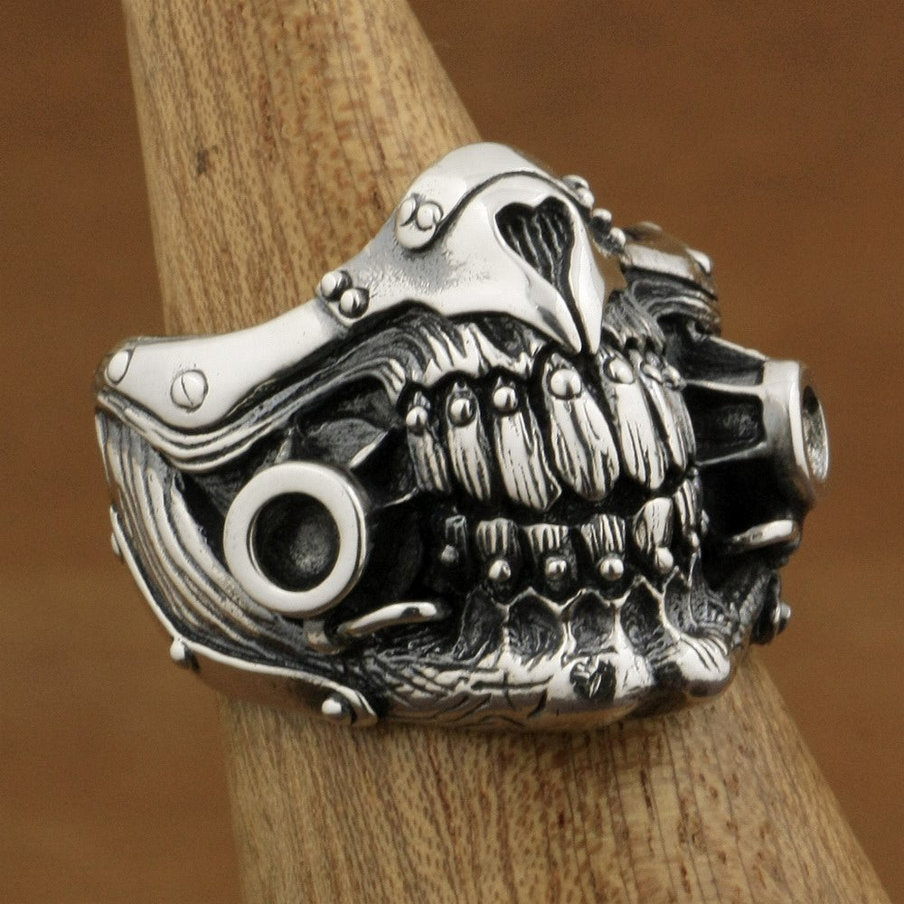 Immortan Joe Skull Ring 925 Sterling Silver Men Biker Punk Style. Badass skull ring. Badass biker skull ring. badass skull jewelry. Badass skull accessories.