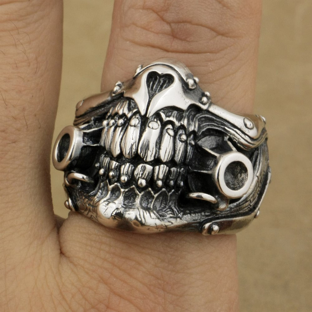 Immortan Joe Skull Ring 925 Sterling Silver Men Biker Punk Style. Badass skull ring. Badass biker skull ring. badass skull jewelry. Badass skull accessories.