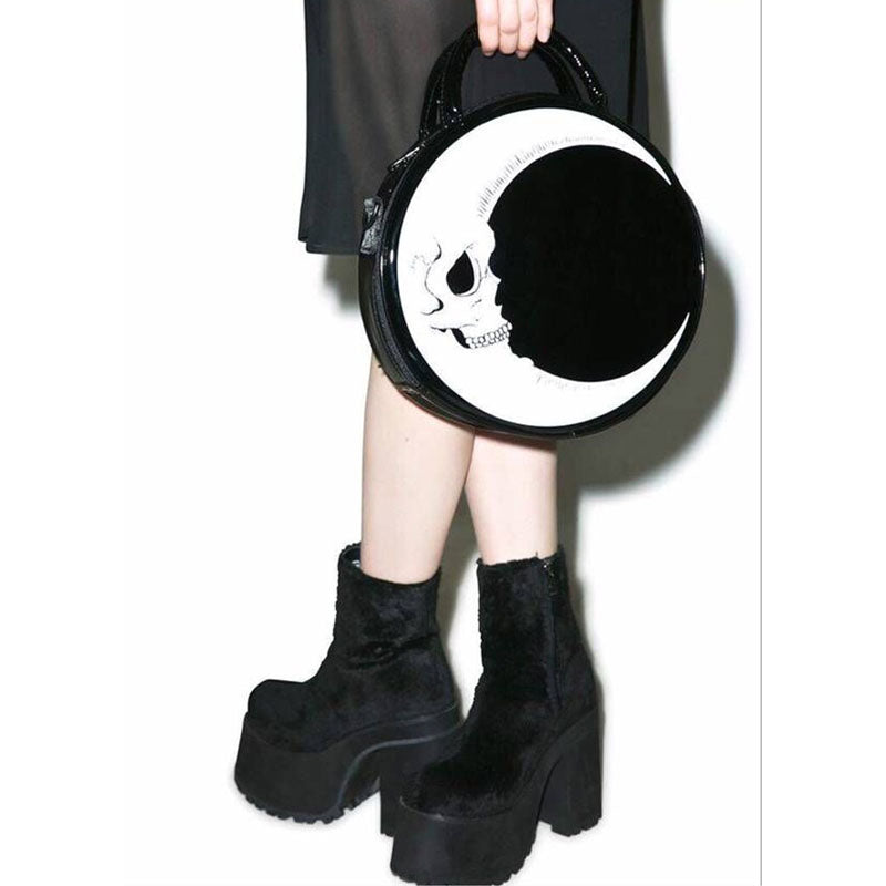 Women Punk Dark Skull Moon Head Round Handbag