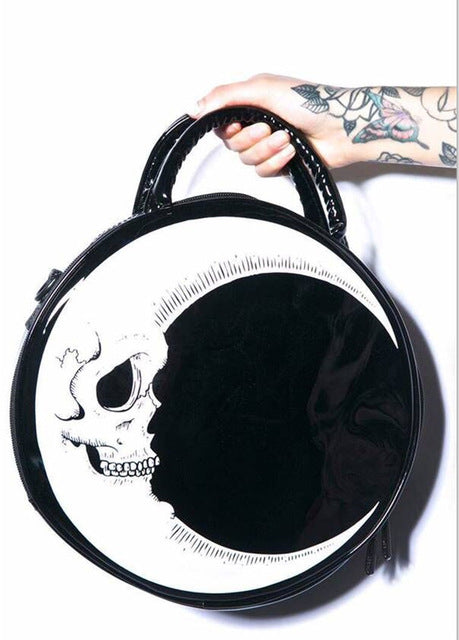 Women Punk Dark Skull Moon Head Round Handbag