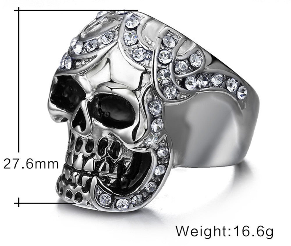 Stainless Steel Crystal Skull Ring