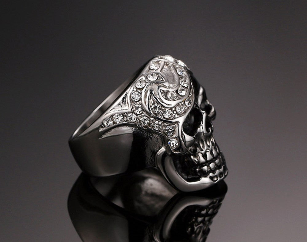 Stainless Steel Crystal Skull Ring