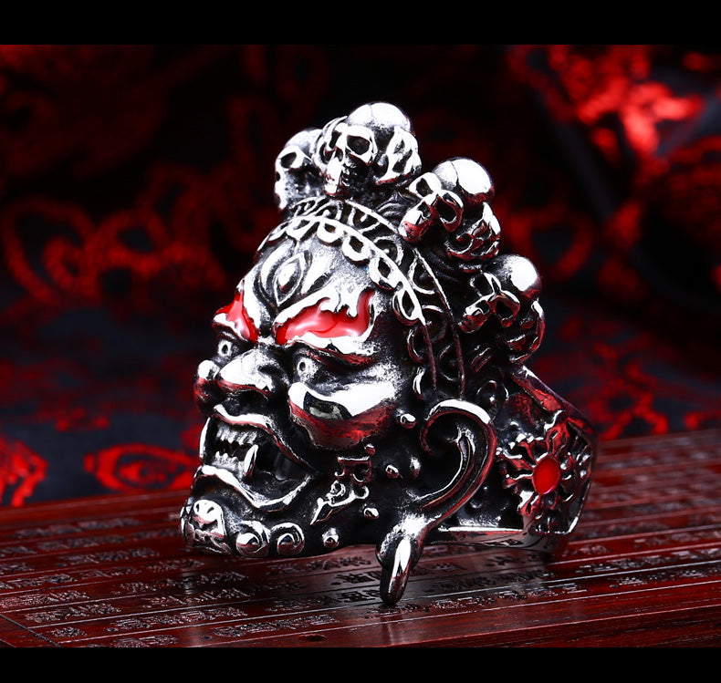 Buddha God of Wealth Adjustable Skull Ring. Badass Biker Skull bracelet. Badass biker bracelet. Badass Skull Accessories. Badass skull jewelry.