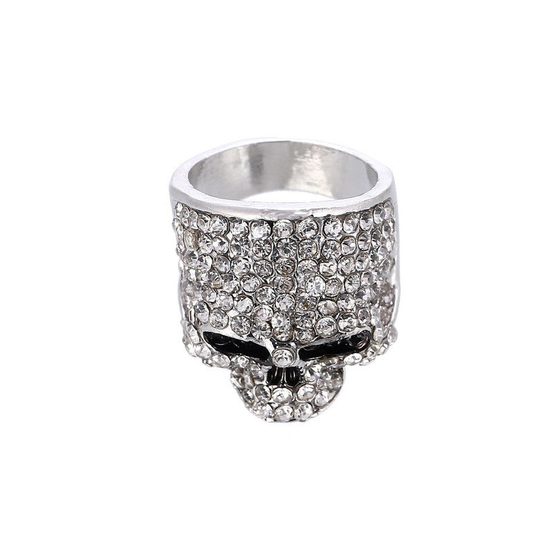 Rock Punk Gold Silver Black Crystal Skull Ring