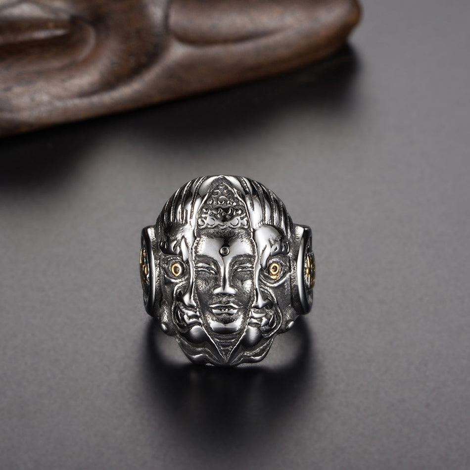 Stainless Steel Punk Style Thailand Buddha Evil Skull Ring