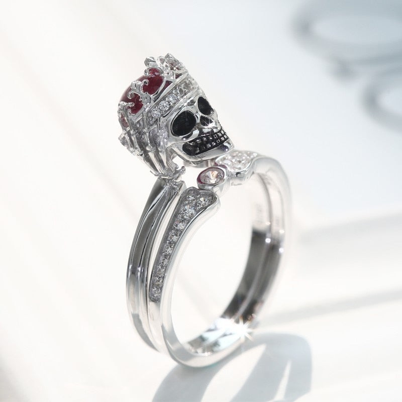 Gothic Red Crystal Skull Wedding Rings