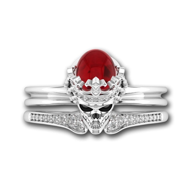 Gothic Red Crystal Skull Wedding Rings – Sunken Skull