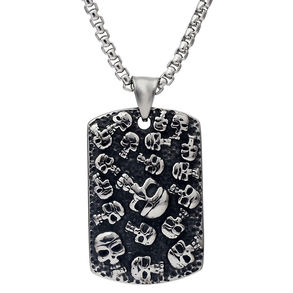 Punk Mexican Tattoo Skull Dog Tag Necklace