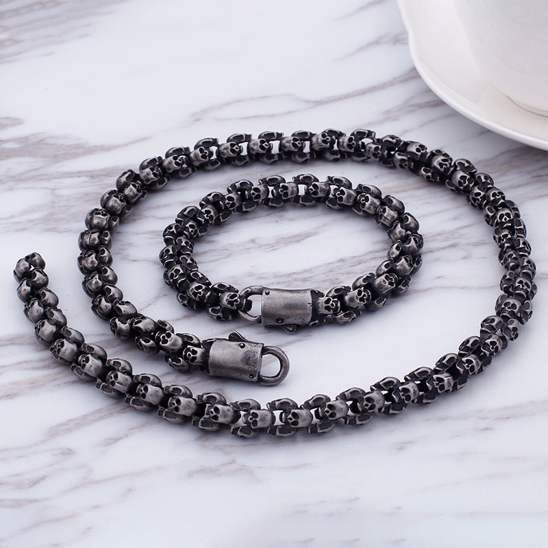 Stainless Steel Skull Necklace and Bracelet Set For Men