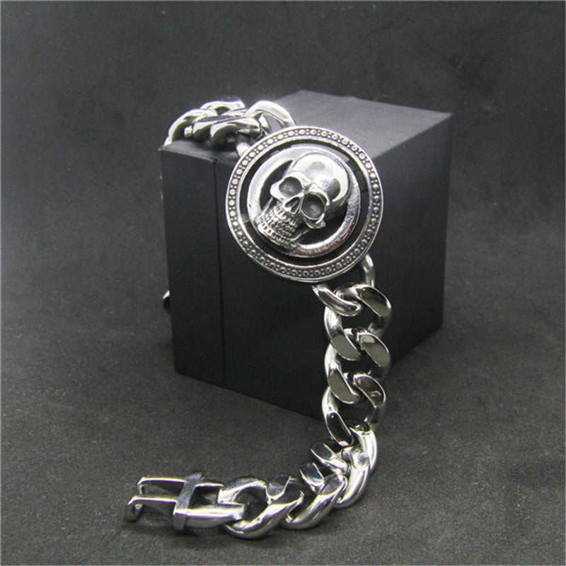 Stainless Steel Hot Biker Skull Bracelet. Badass Biker Skull bracelet. Badass biker bracelet. Badass Skull Accessories. Badass skull jewelry.