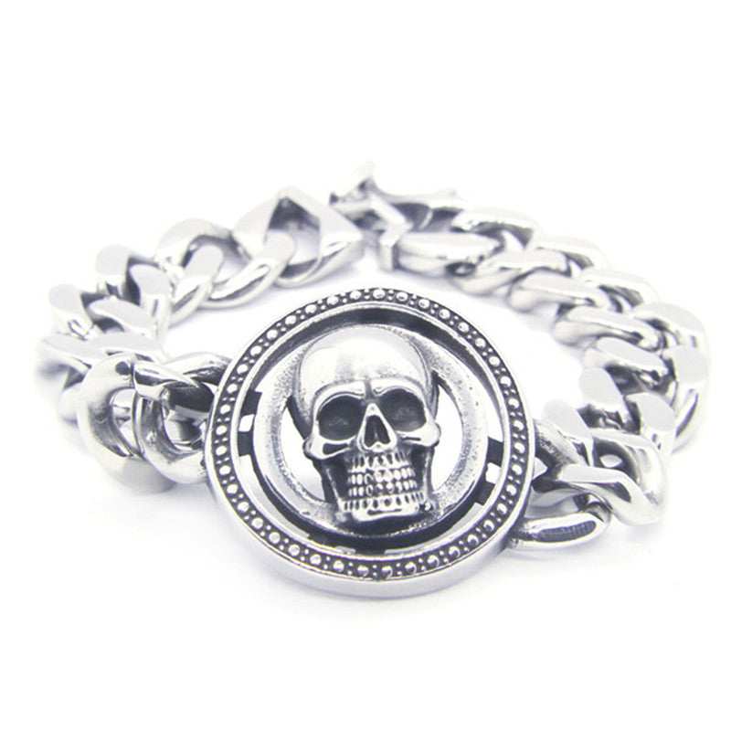 Stainless Steel Hot Biker Skull Bracelet. Badass Biker Skull bracelet. Badass biker bracelet. Badass Skull Accessories. Badass skull jewelry.
