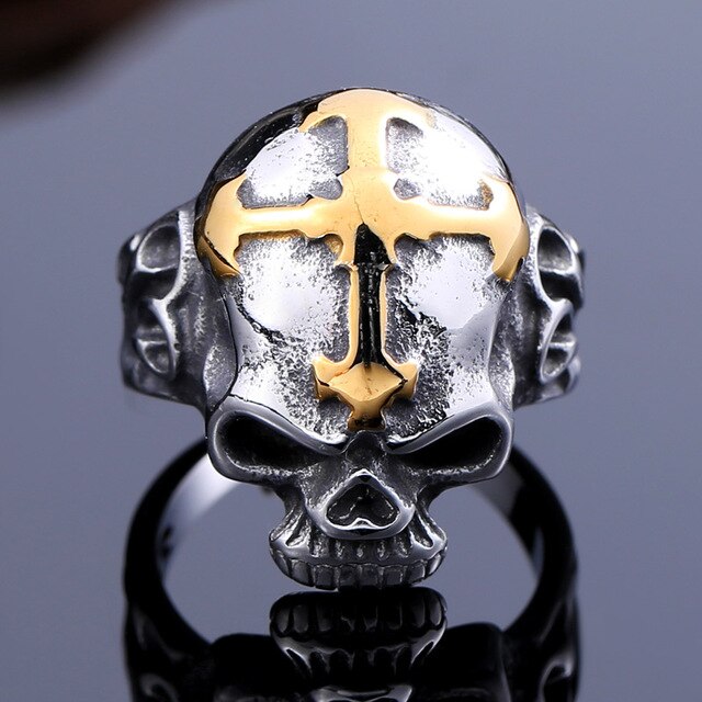 Stainless Steel Cross Skull Ring