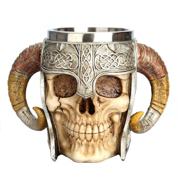 Creative Stainless Steel Double Layer Horns Helmet Skull Mug