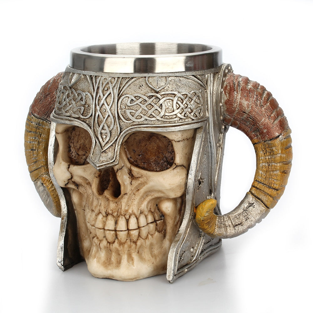 Creative Stainless Steel Double Layer Horns Helmet Skull Mug