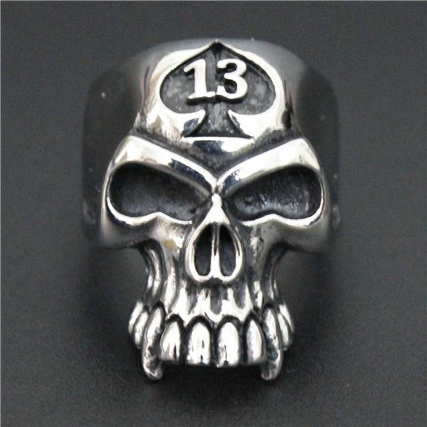 Stainless Steel Lucky 13 Biker Skull Ring