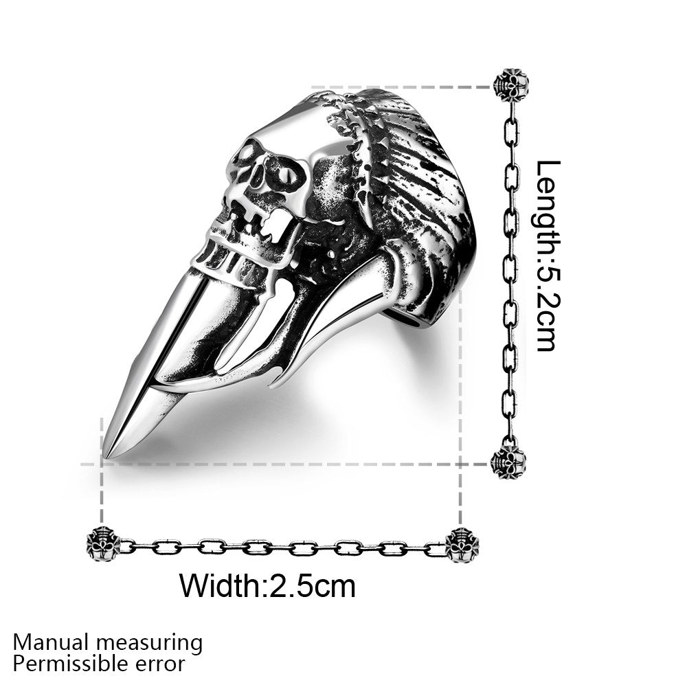 Stainless Steel Indian Chief Head Skull Rings