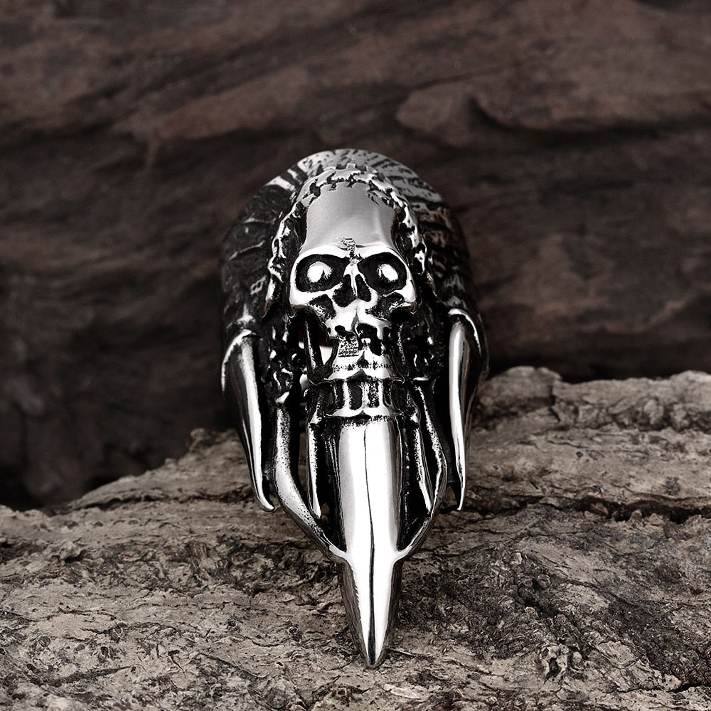 Stainless Steel Indian Chief Head Skull Rings