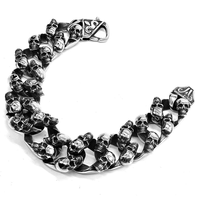 Heavy Stainless Steel Skull Chain Bracelet