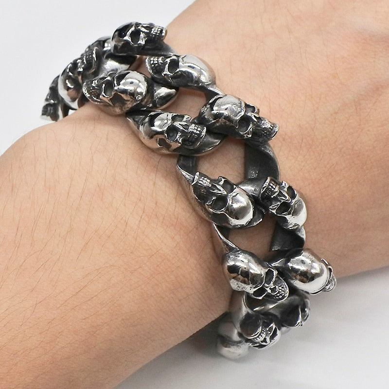 Heavy Stainless Steel Skull Chain Bracelet