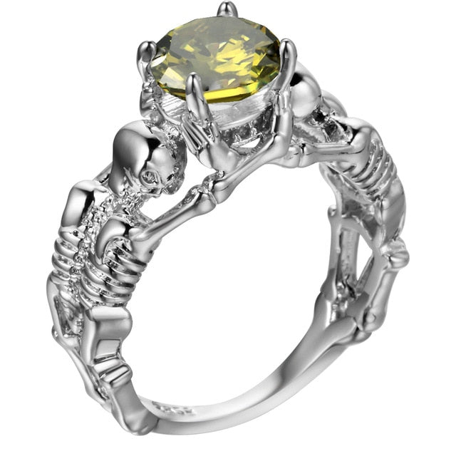 Yellow Stone Silver Ghost Evil Skull Skeleton Hand CZ Rings