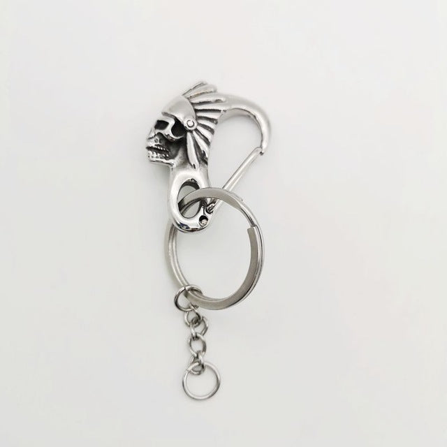Stainless Steel Indian Tribes Skull Keychain